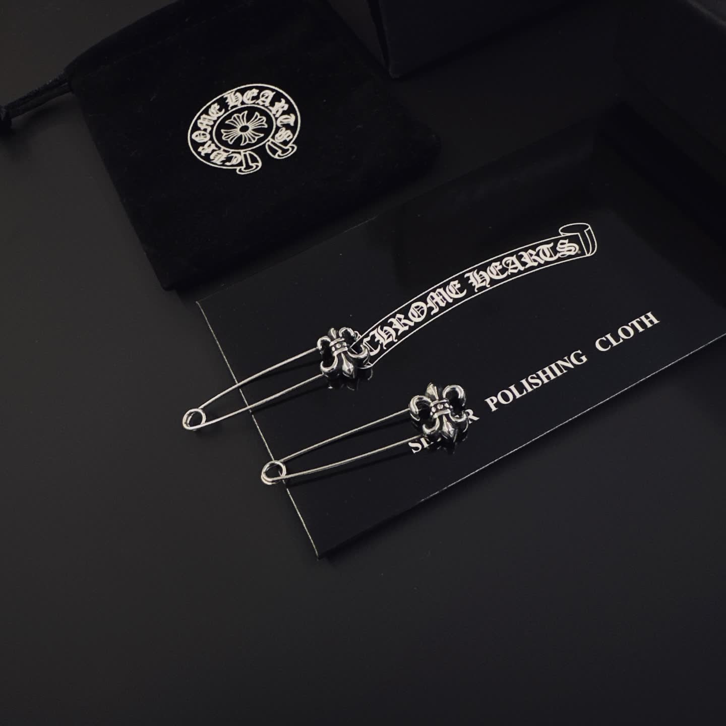Chrome Hearts Silver Safety Pins with Fleur-de-lis Design
